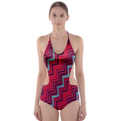 Red Turquoise Black Zig Zag Background Cut-Out One Piece Swimsuit