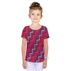 Red Turquoise Black Zig Zag Background Kids  One Piece Tee