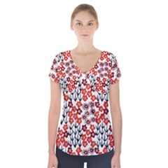 Simple Japanese Patterns Short Sleeve Front Detail Top