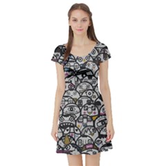 Alien Crowd Pattern Short Sleeve Skater Dress