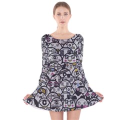 Alien Crowd Pattern Long Sleeve Velvet Skater Dress