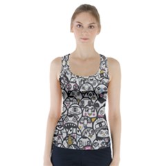 Alien Crowd Pattern Racer Back Sports Top