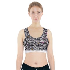 Alien Crowd Pattern Sports Bra With Pocket