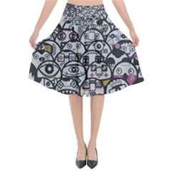 Alien Crowd Pattern Flared Midi Skirt