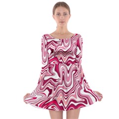 Pink Marble Pattern Long Sleeve Skater Dress