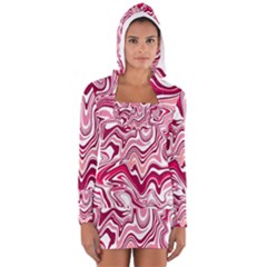 Pink Marble Pattern Women s Long Sleeve Hooded T-shirt