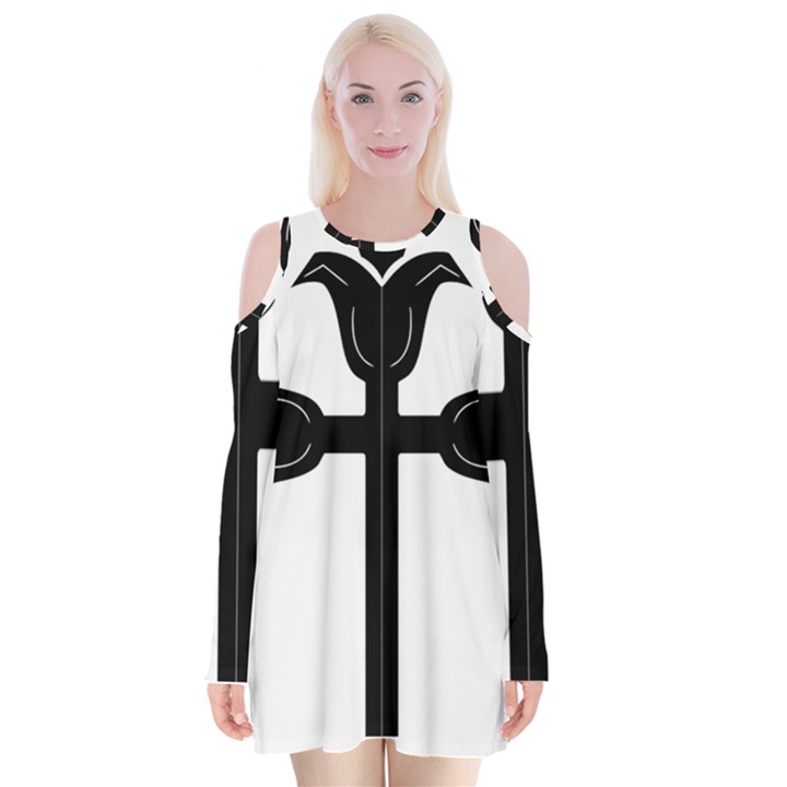 Caucasian Albanian Cross Velvet Long Sleeve Shoulder Cutout Dress