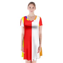 International Flag Of Buddhism Short Sleeve V-neck Flare Dress by abbeyz71