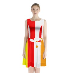 International Flag Of Buddhism Sleeveless Waist Tie Chiffon Dress by abbeyz71