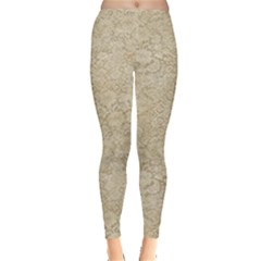 Old Floral Crochet Lace Pattern Beige Bleached Leggings  by EDDArt