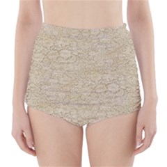 Old Floral Crochet Lace Pattern Beige Bleached High-waisted Bikini Bottoms by EDDArt