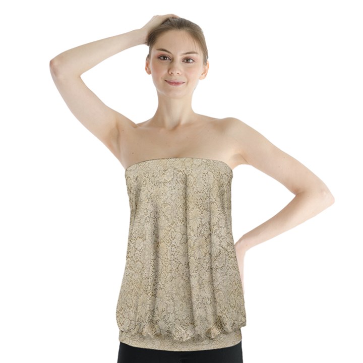 Old Floral Crochet Lace Pattern beige bleached Strapless Top