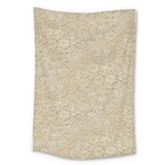 Old Floral Crochet Lace Pattern Beige Bleached Large Tapestry by EDDArt