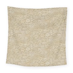 Old Floral Crochet Lace Pattern Beige Bleached Square Tapestry (large) by EDDArt