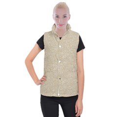 Old Floral Crochet Lace Pattern Beige Bleached Women s Button Up Puffer Vest by EDDArt