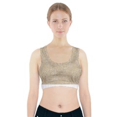 Old Floral Crochet Lace Pattern Beige Bleached Sports Bra With Pocket by EDDArt