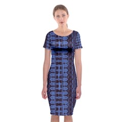 Wrinkly Batik Pattern   Blue Black Classic Short Sleeve Midi Dress by EDDArt