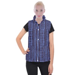 Wrinkly Batik Pattern   Blue Black Women s Button Up Puffer Vest by EDDArt