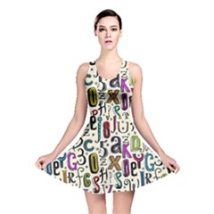 Colorful Retro Style Letters Numbers Stars Reversible Skater Dress