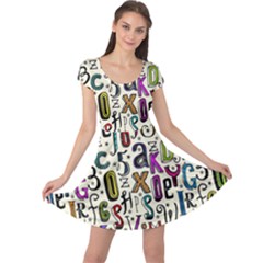 Colorful Retro Style Letters Numbers Stars Cap Sleeve Dresses