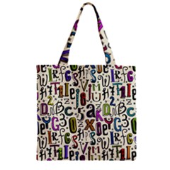 Colorful Retro Style Letters Numbers Stars Zipper Grocery Tote Bag