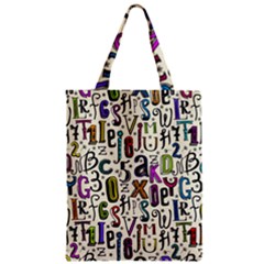 Colorful Retro Style Letters Numbers Stars Zipper Classic Tote Bag