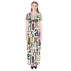 Colorful Retro Style Letters Numbers Stars Short Sleeve Maxi Dress