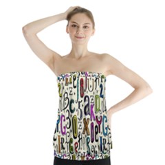 Colorful Retro Style Letters Numbers Stars Strapless Top