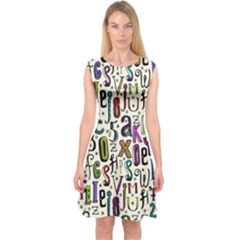 Colorful Retro Style Letters Numbers Stars Capsleeve Midi Dress by EDDArt