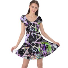 Chaos With Letters Black Multicolored Cap Sleeve Dresses by EDDArt