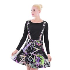 Chaos With Letters Black Multicolored Suspender Skater Skirt by EDDArt