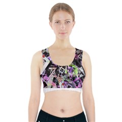 Chaos With Letters Black Multicolored Sports Bra With Pocket by EDDArt