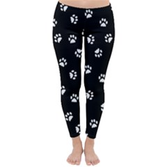 Footprints Cat White Black Classic Winter Leggings by EDDArt