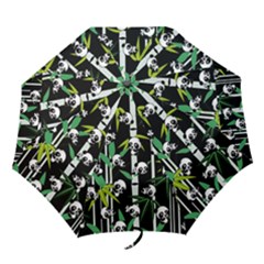 Satisfied And Happy Panda Babies On Bamboo Folding Umbrellas by EDDArt