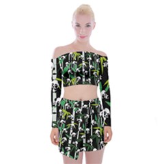 Satisfied And Happy Panda Babies On Bamboo Off Shoulder Top With Skirt Set