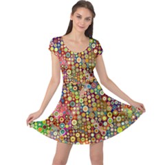 Multicolored Retro Spots Polka Dots Pattern Cap Sleeve Dresses by EDDArt