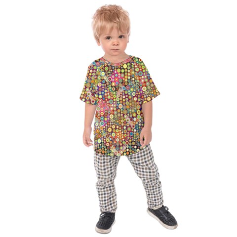 Multicolored Retro Spots Polka Dots Pattern Kids  Raglan Tee by EDDArt