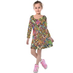 Multicolored Retro Spots Polka Dots Pattern Kids  Long Sleeve Velvet Dress by EDDArt
