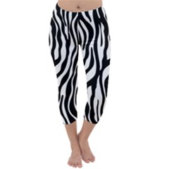 Zebra Stripes Pattern Traditional Colors Black White Capri Winter Leggings  by EDDArt