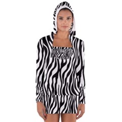 Zebra Stripes Pattern Traditional Colors Black White Women s Long Sleeve Hooded T-shirt by EDDArt