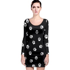 Footprints Dog White Black Long Sleeve Bodycon Dress by EDDArt