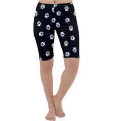 Footprints Dog White Black Cropped Leggings  by EDDArt