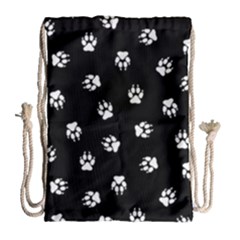 Footprints Dog White Black Drawstring Bag (large) by EDDArt