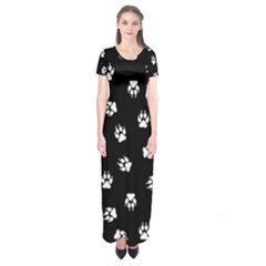 Footprints Dog White Black Short Sleeve Maxi Dress by EDDArt