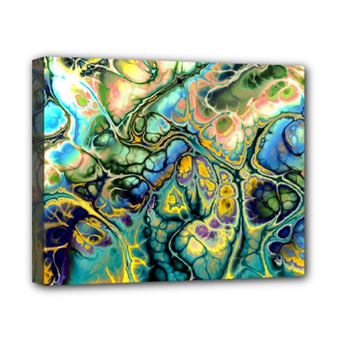 Flower Power Fractal Batik Teal Yellow Blue Salmon Canvas 10  X 8  by EDDArt