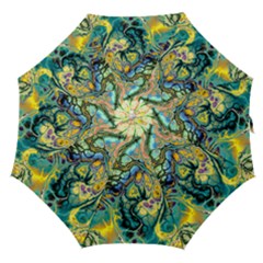 Flower Power Fractal Batik Teal Yellow Blue Salmon Straight Umbrellas by EDDArt