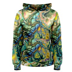 Flower Power Fractal Batik Teal Yellow Blue Salmon Women s Pullover Hoodie by EDDArt