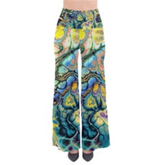 Flower Power Fractal Batik Teal Yellow Blue Salmon Pants by EDDArt