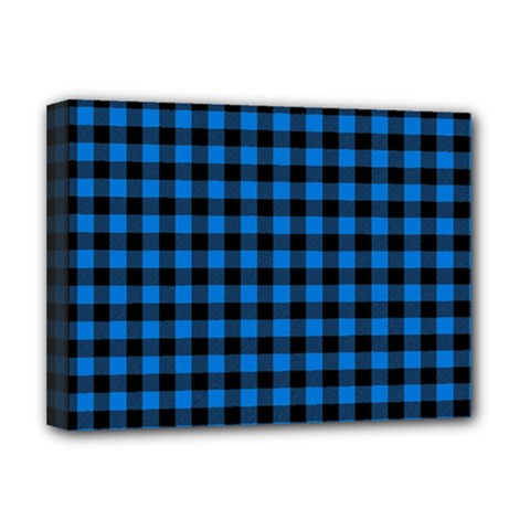 Lumberjack Fabric Pattern Blue Black Deluxe Canvas 16  X 12   by EDDArt