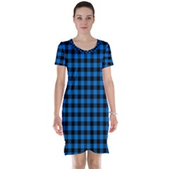 Lumberjack Fabric Pattern Blue Black Short Sleeve Nightdress by EDDArt